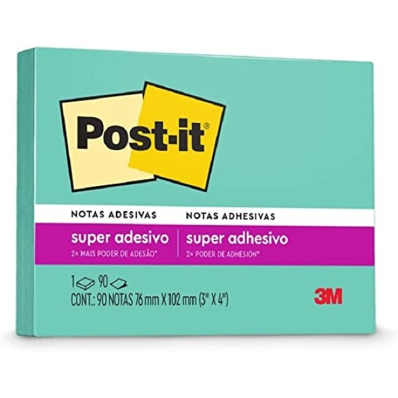 Bloco De Notas Super Adesivas Post It Azul Aqua 76 Mm X 102 Mm 90 Folhas 9485